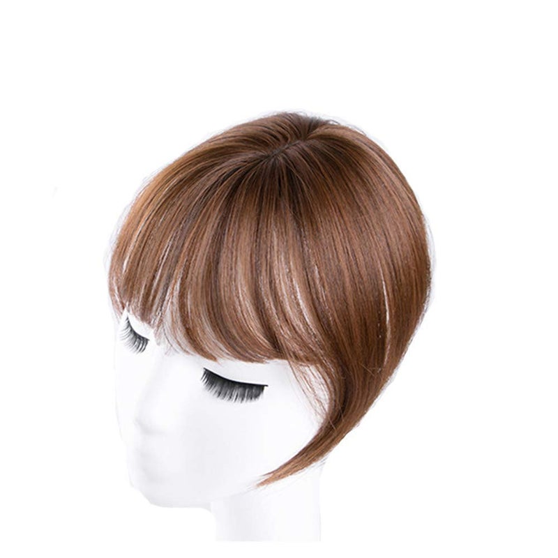 LesafeV Mini Fringe Hairpiece Straight Clip in Forehead Topper with Wispy Bangs Extension Light Brown - Image 2